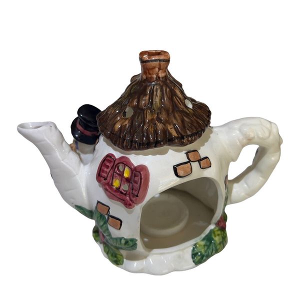 Christmas Dazzle Ceramic Teapot House Tea Light Candle Holder Snowman 9x6x5.5 - Picture 11 of 12